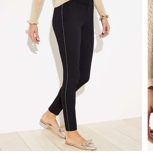 The Loft Shimmer Stripe Skinny Ankle Pants black